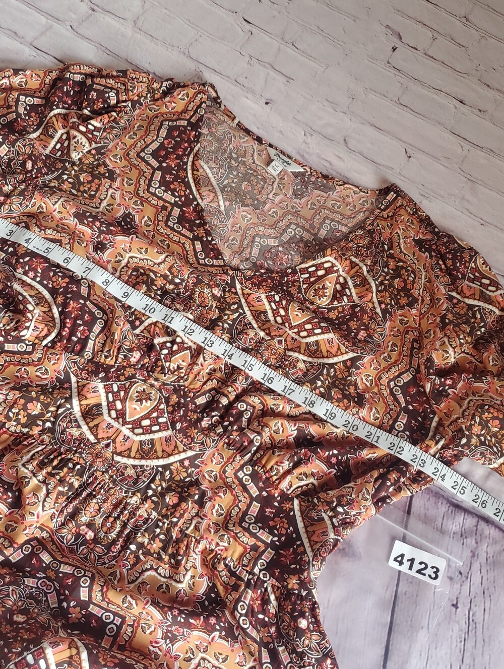 Wrangler Retro Bohemian Maxi Dress Paisley Peasant Western Ruffled XXL Brown - Picture 11 of 13